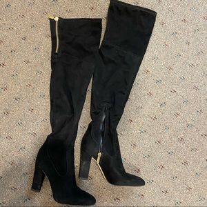 Ivanka Trump Black Suede OvertheKnee Heeled Boots
